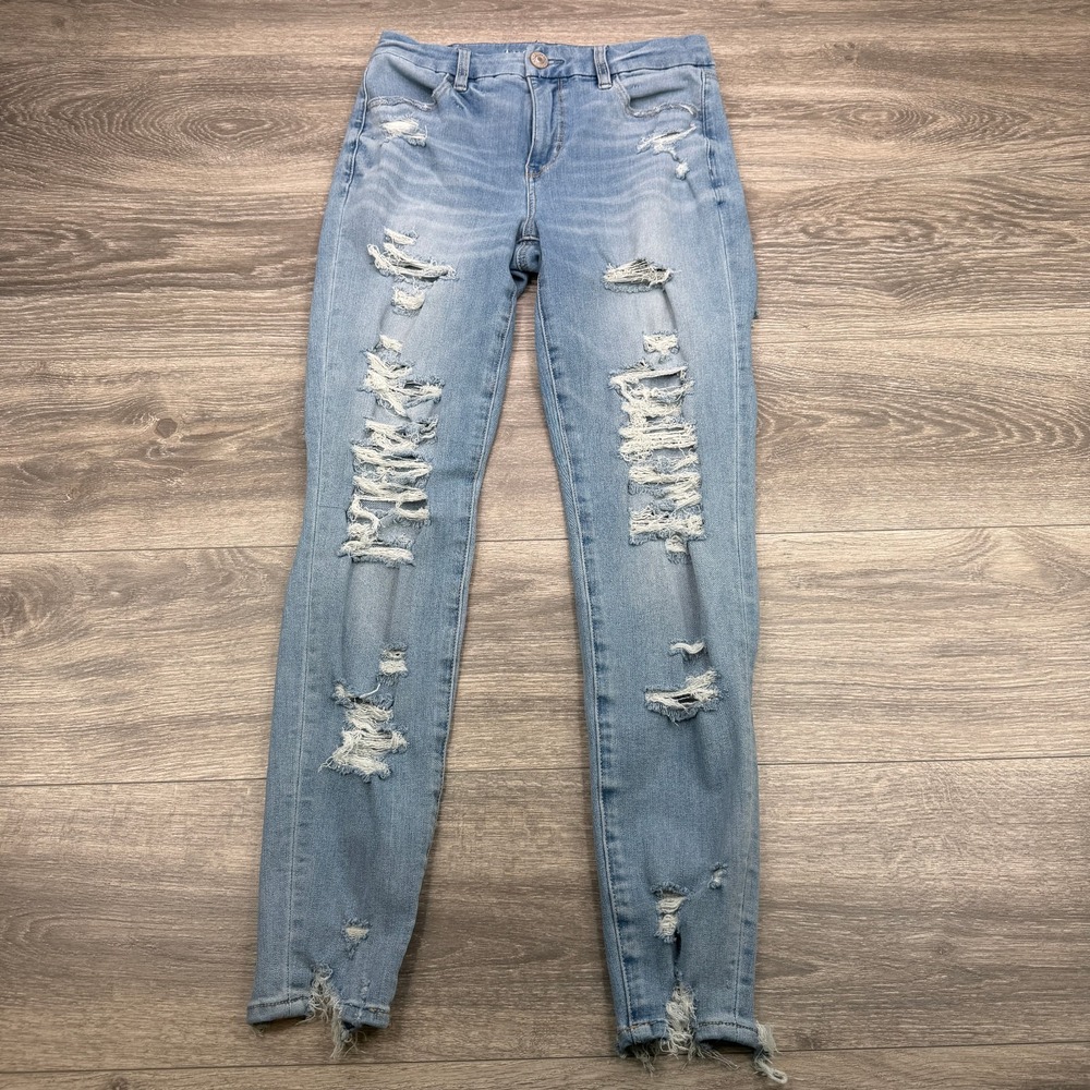 American Eagle Curvy Hi-Rise Jegging Jeans Women 26 Light Wash Distressed Ripped